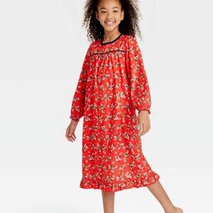 Girls Rudolph Reindeer Pajamas Ruffle Long Sleeve Christmas Nightgown xs 4-5